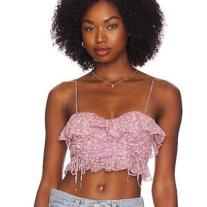Tularosa Lilac Floral Ruffle Crop Top